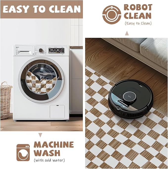 jinchan 5x7 Brown Checkered Area Rugs for Kids Room - Machine Washable Rug Modern Neutral Geometric Lattice Soft Non-Slip Carpet for Nursery Playroom Living Room Bedroom Dining Room Home Office