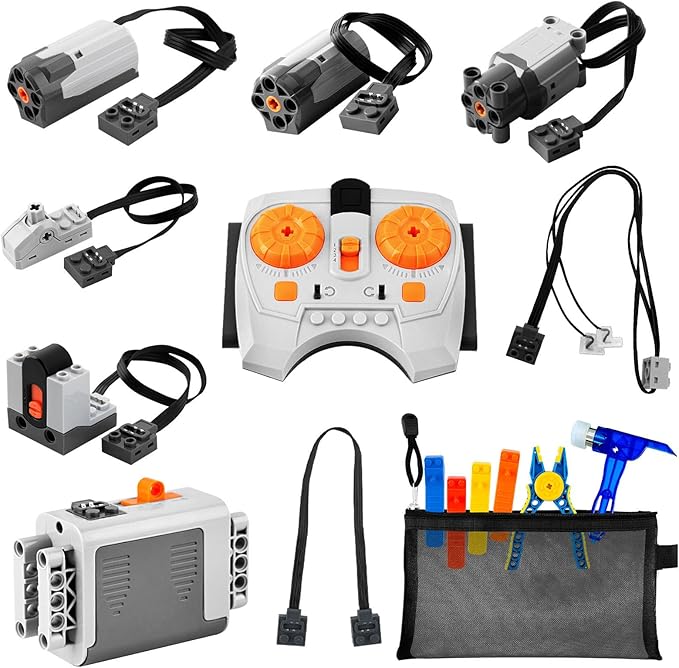 10-in-1 Motor Kit Compatible with Lego Technic, DIY Motorized Building Set, Power Function Motor Set with Building Block Tool Kit, Gear System for Creative STEM Projects
