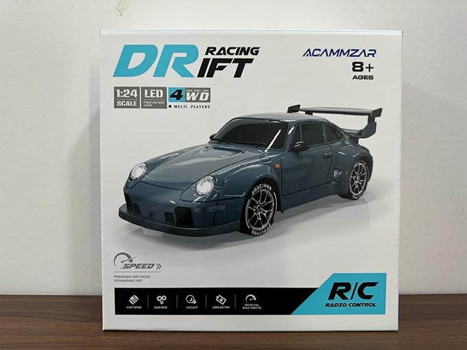ACAMMZAR RC Drift Car, 1:24 Remote Control Car for Kids, 20KM/H 4WD High Speed RC Cars with LED Lights, Two Batteries, Extra Drifting Tires, Vehicle for Adults Boys Girls