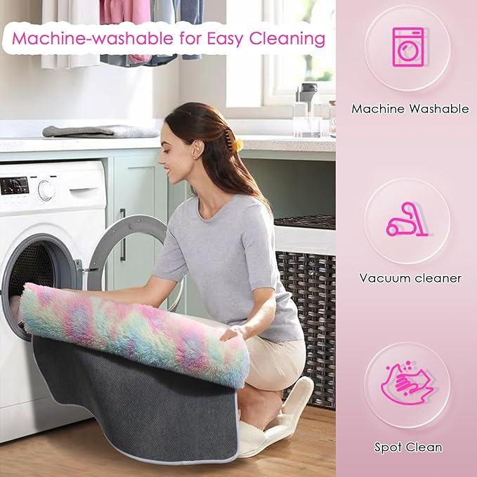 Amdrebio Rainbow Fluffy Kids Rugs for Girls Bedroom, Unicorn Room Decor, 5x7 Colorful Pastel Shag Area Rugs for Playroom Nursery Classroom, Cute Fuzzy Kawaii Princess Carpet for Baby Toddler Teen