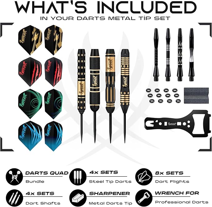 IgnatGames Steel Tip Darts Set - 3/6/12 Pack Brass Darts Metal Tip Set with Exquisite Case - Aluminum Shafts, 2 Sets of Flights, Dart Tool & Sharpener