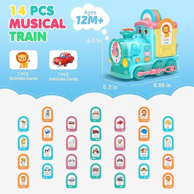 Hot Bee Montessori Toys,Learning Boy Toys,Toys for Ages18Months+,24-in-1 Multi Musical Train withTalking Flash Cards,Crawling,Learning , Motor Skills