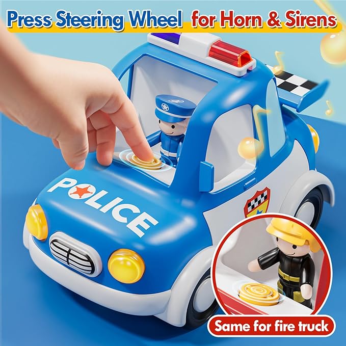 Lehoo Castle Remote Control Car for Toddlers, Fire Trucks for Toddlers 3-5, Remote Control Police Car Toy with Sounds & Lights, Toys for 3+ Year Old Boys, Gifts for 3 4 5 Year Old Boys Girls