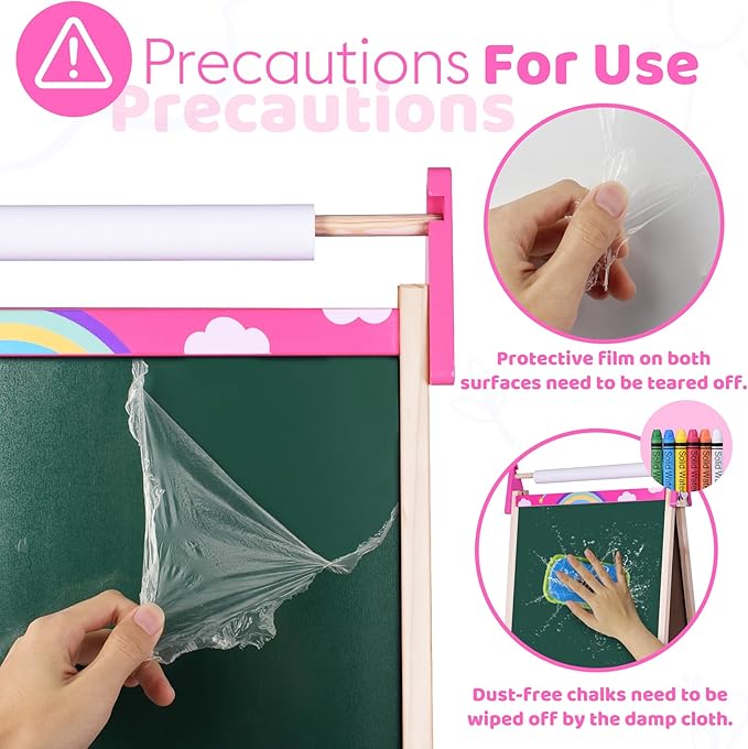 Joyooss Art Easel for Kids & Toddlers, Adjustable Painting Station - Wooden Easel with Whiteboard & Chalkboard for Ages 4-12