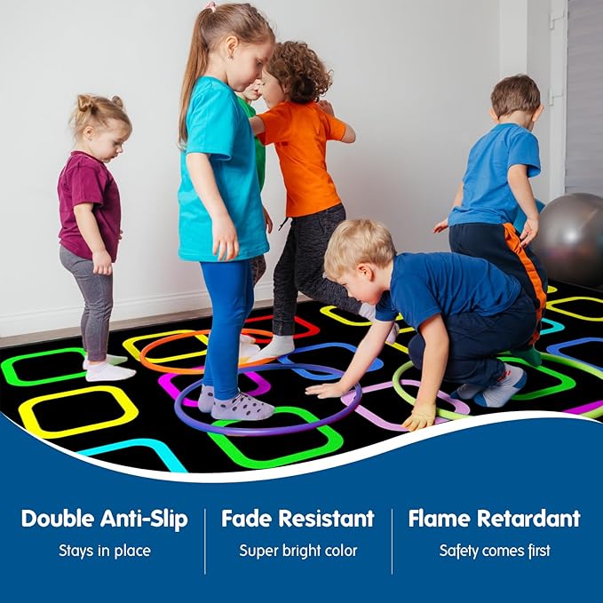 Booooom Jackson Classroom Rug Elementary, Large Black Classroom Carpet Preshool 24 Seating Rug for School, Educational Carpet with Non-Slip Backing (7.5 x 13 ft, G005-Color Mirage-Lite)
