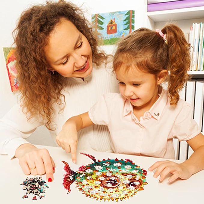 Fish Wooden Puzzles for Kids and Adults,200 Pieces Unique Shaped Jigsaw Puzzles for Adults and Children,Family Game,Birthday Children's Day Gifts,11.1x11.4 Inches