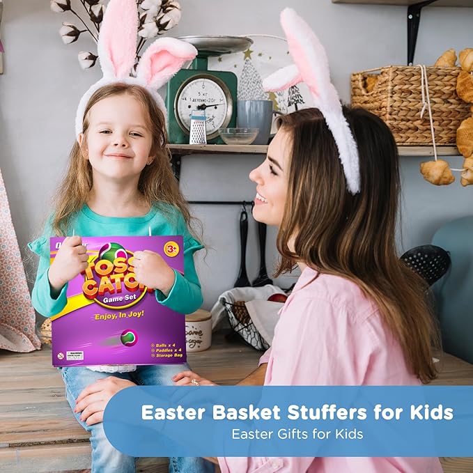 Kids Outdoor Toys - Toss and Catch Game Set, Outside Yard Camping Beach Pool Toys Games for Boys Girls 3 4 5 6 7 8 9 10 Year Old, 4 Paddles 4 Balls (Pink+Pink)