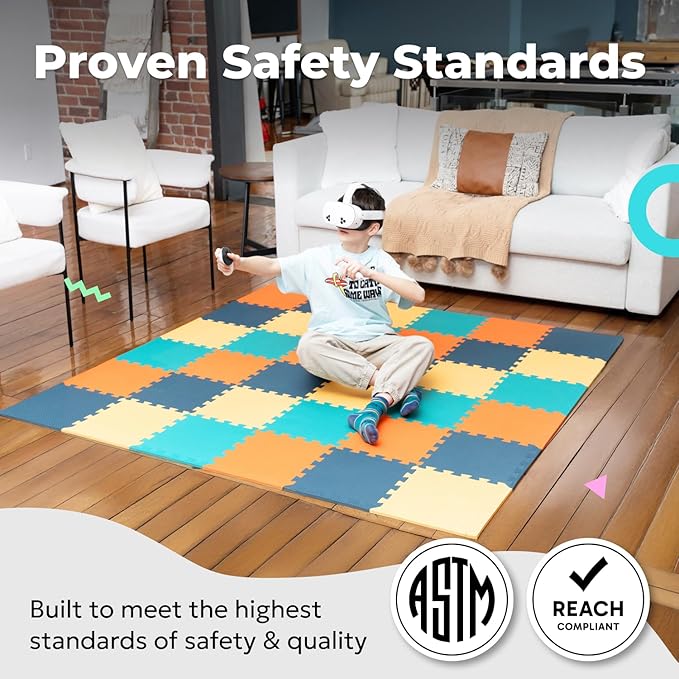 MioTetto Foam Floor Tiles for Kids - Non-Toxic Comfortable Baby Play Mat and Interlocking Foam Tiles, Fits with 74x74 Playpen Mat for Crawling & Development, Soft Play Mat for Babies 6-12 Months