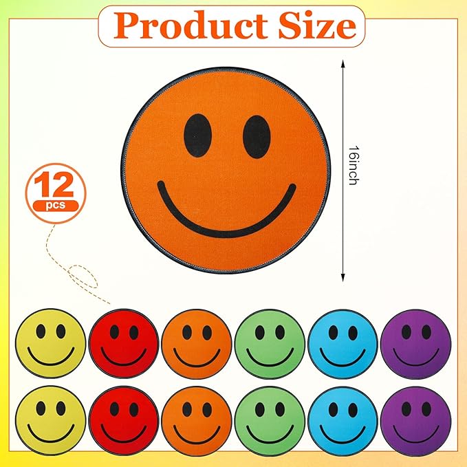 Nuanchu 12 Pcs Kids Carpet Circle Seats for Classroom 16 Inch Round Floor Mat Kids Floor Cushions Soft Educational Classroom Rug Non Slip for School Learning Playing Areas(Smile Style)