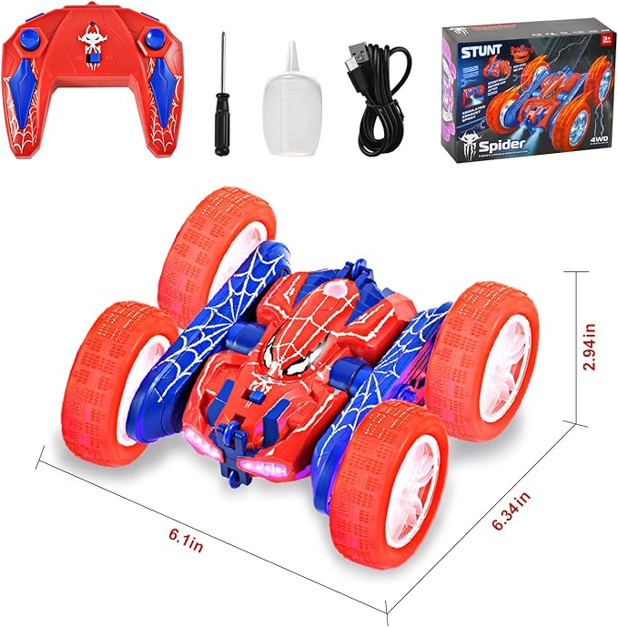 Spider Remote Control Car, 2.4Ghz Double Sided Off-Road 360 Rotating Drift Car With Headlight, Rechargeable Indoor Outdoor 4WD Stunt Toy for Boys 4-13 (Blue)