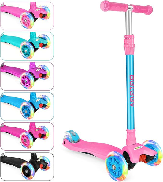 BELEEV A2 Scooters for Kids 3 Wheel Kick Scooter for Toddlers Girls Boys, 4 Adjustable Height, Lean to Steer, Light up Wheels, Extra-Wide Board, Easy to Assemble for Children Gift Sport Toys Ages 3-12