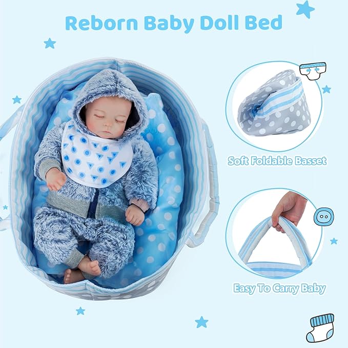 BABESIDE Lifelike Reborn Baby Dolls Boys - 17-Inch Soft Body Realistic-Newborn Baby Full Body Vinyl Anatomically Correct Real Life Baby Dolls with Basket & Rabbit Doll for 3+ Year Old Kids