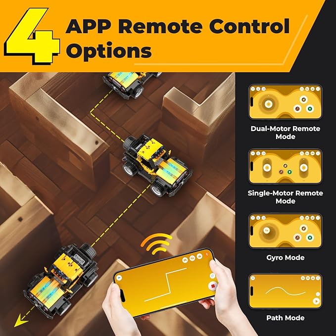 Robot R Smart Robot Building Kit with Storage Box, 4-in-1 Programmable App Remote Control Off Roader Car Toy, Authentic and Functional Design, Coding Gifts for 6 7 8 9 10 11 12 Years Old Kids