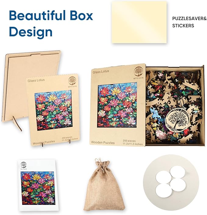 Puzzles for Adults 500 Pieces, Glass Lotus Wooden Puzzles, 5MM Thick Unique Shaped Flower Jigsaw Puzzles Birthday Gifts for Kids Family Game 15.9 * 15.9inch