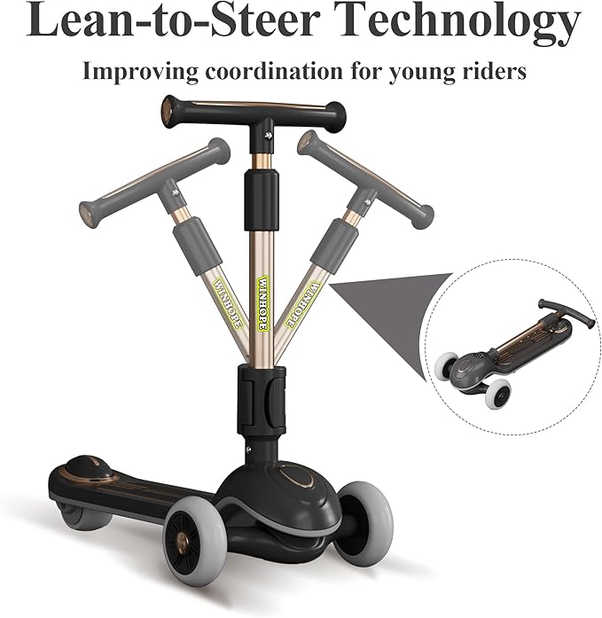 Winhope Kick Scooter for Kids, 2-in-1 Kick Scooter with Wide Deck,Folding 3 Wheel Children Scooter Outdoor Ride-On Toys for Boy Girl Aged 3-8