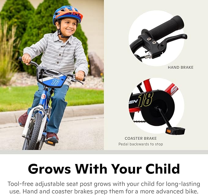 Schwinn Koen BMX Style Toddler and Kids Bike, For Girls and Boys, 18-Inch Wheels, With Training Wheels, Chain Guard, and Number Plate, Recommended Height 42-52 Inch, Red