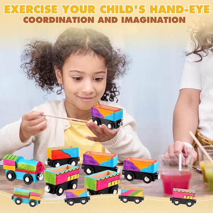 Lenwen 26 Pcs Unpainted Magnetic Wooden Trains Cars Unfinished Party Favors Wood Train Set for Birthday Party Supplies Paint Project Craft DIY Decorations(Load Style)