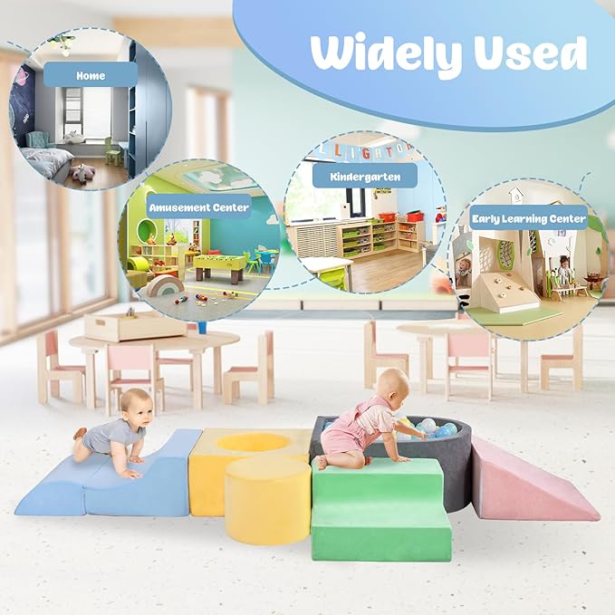 Climbing Toys for Toddlers 1-3 Inside, Baby Foam Climbing Blocks with Ball Pit for Toddlers, 6-Piece Soft Play Climbing Blocks, Indoor Climb Crawl Activity Play Set, Birthday Gift (Balls not Included)