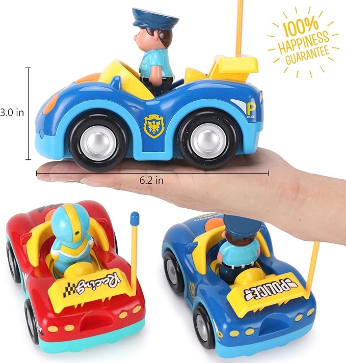 Liberty Imports My First Cartoon RC Remote Control Cars for Toddlers Ages 1-3, Radio Control Toy for Baby, Kids 18 Months+ (2 Pack)
