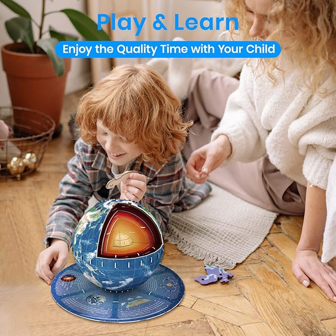 Educational 3D Earth Globe Puzzle Kit for Kids 8-14, Geography Learning Toy, 50-Piece DIY Jigsaw World Map Model - Birthday Gift for Boys and Girls!
