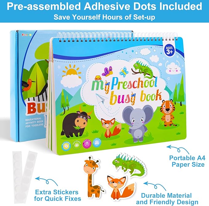 Toddler Books Educational Learning Toys for for 2+ 3 4 Year Old - Pre-Assembled Stickers & Reusable Activities Homeschool - Birthday Gifts for Girls Boys Ages 3 and Up - Toddler Travel Toys for Kids