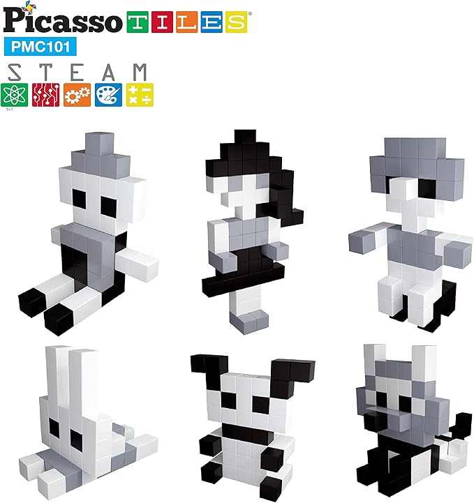 Picasso Cubes 1” Magnetic Puzzle Cube 101 pcs Black and White Magnet Construction Building Block Set Sensory Toy Early Education STEM Learning, Free Ideabook with 53 Ideas, Children Age 3+ Boy Girl