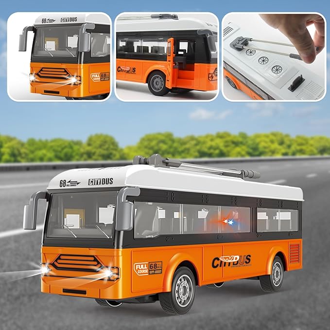 Remote Control Bus 2.4G Remote Control City Classic Bus Truck Model with Lights Sound Electric Vehicle Playsets Cars for Kids Toy