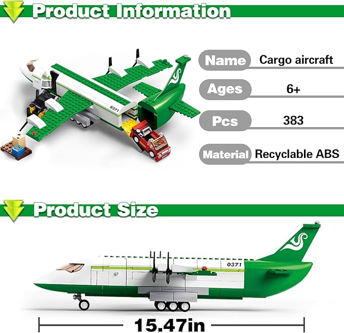 City Cargo Plane Building Set, Plane City Kits Building Blocks with Car, Luggage Tray, Movable Stairs, Compatible with Lego Plane Airport, Airplane Model Toys Gifts for Adults Boys Girls 6-12