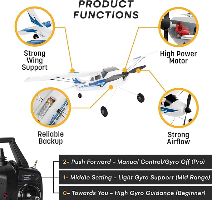 Top Race Remote Control Airplane - RC Plane 3 Channel Battery-Powered - Radio Control Airplanes for Adults and Kids 8+ - Easter Gift Toy - Easy to Control Electric Planes with Propeller Saver