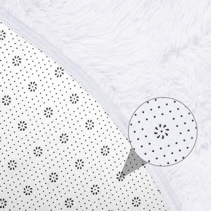 junovo Round Rug 6x6 Feet Fluffy Soft Area Rugs for Kids Girls Room Princess Castle Plush Shaggy Carpet Cute Circle Nursery Rug for Kids Teen's Bedroom Home Decor Large Circular Carpet, White