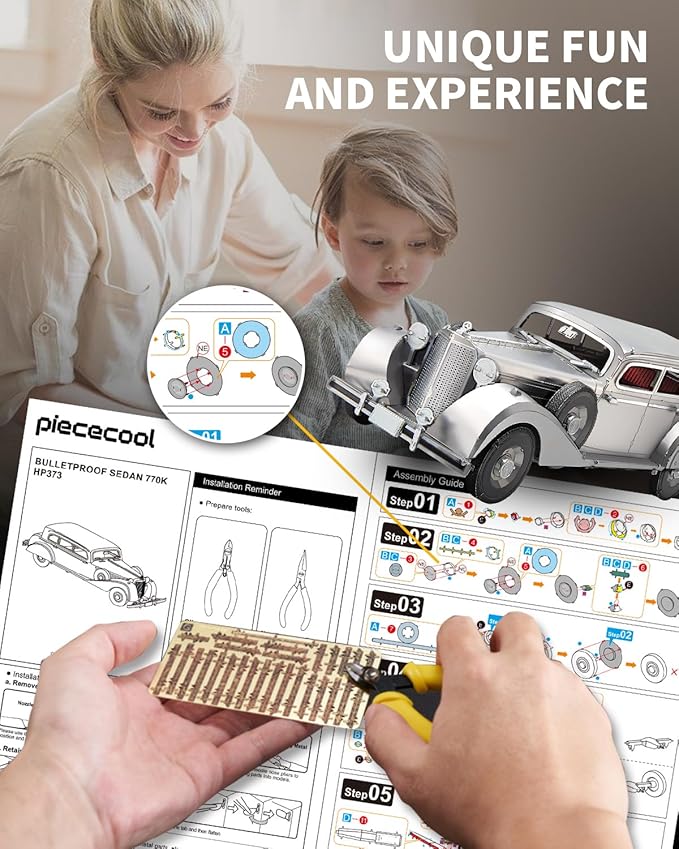 Piececool 3D Puzzles for Adults, Bulletproof Sedan 770k Metal Model Kits, Car Building Kit DIY Puzzle Set, Christams Gifts -154 Pcs