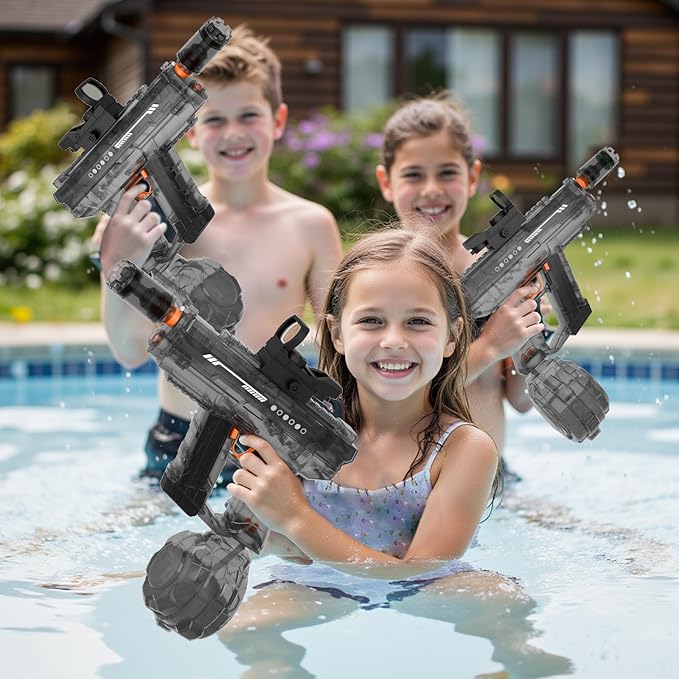 Electric Water Gun for Kids Adults, Transparent Automatic Squirt Gun with 30-32 FT Long Range, Summer Outdoor Beach Swimming Pool Party Toys for Boys Girls Adults (Black)