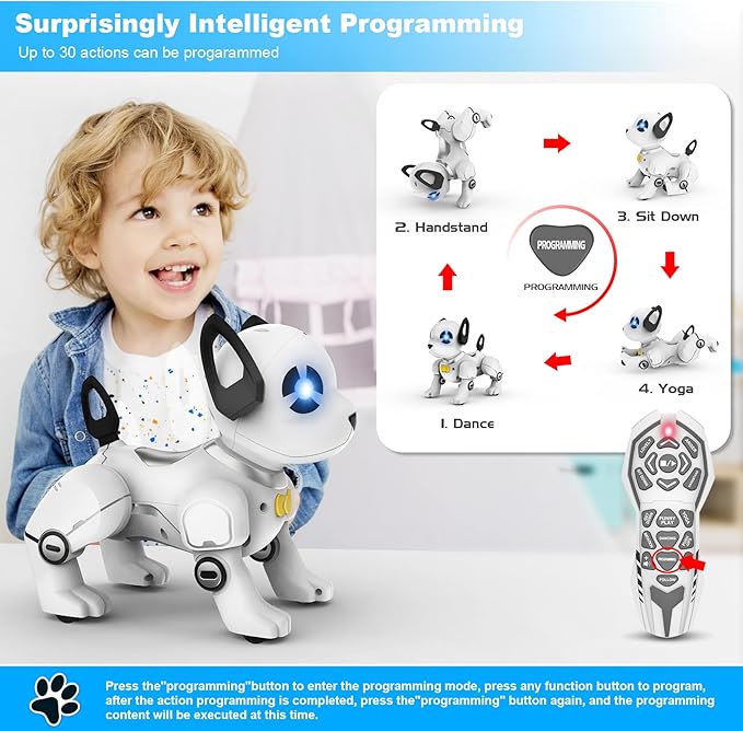 Remote Control Robot Dog Toy, RC Dog Programmable Smart Interactive Robotic Pets, RC Stunt Robot Toys Deg Imitates Animals Music Dancing Handstand Push-up Follow Functions for Boys Girls Toy