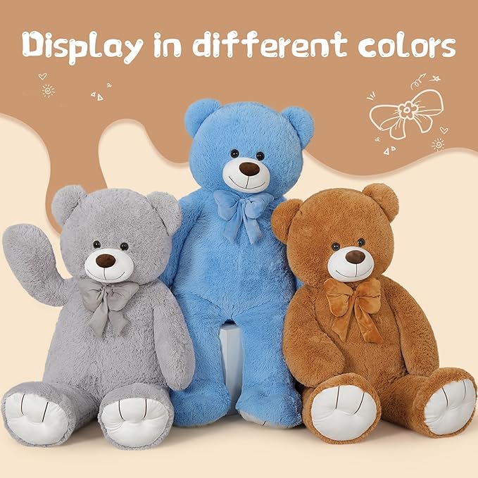 Tezituor 47 Inch Giant Teddy Bear, Soft Big Stuffed Animal Life Size 4 Feet Plush Bear Toy Valentine's Christmas Birthday Gift for Girlfriend Kids,Dark Brown