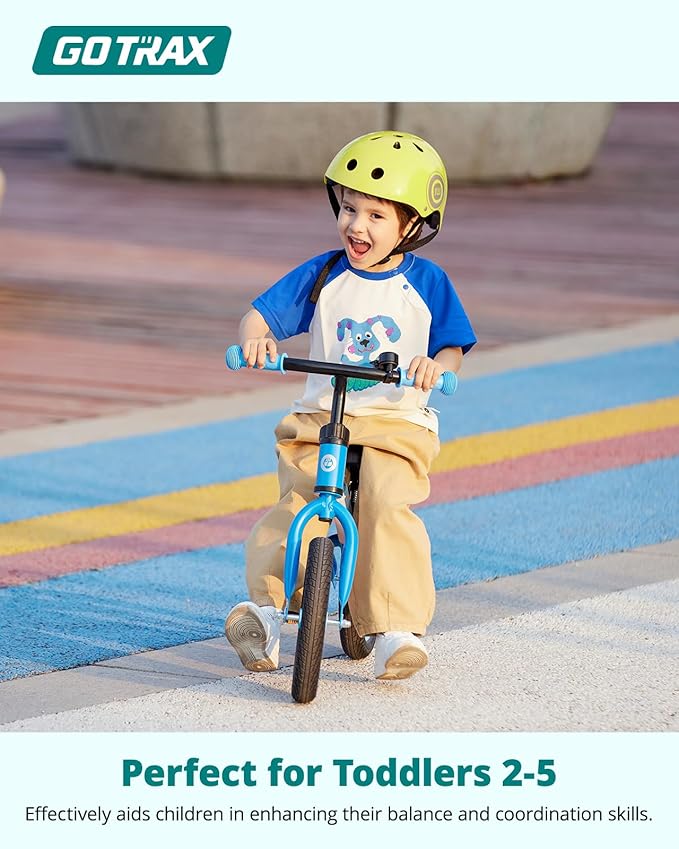 Gotrax KS12 Balance Bike for 2-5, 12" Toddlers Push Bike with LED Light, Adjustable Soft Seat & Handlebar, Flat-Free Tires & Easy Assembly Kids Bicycle, Lightweight & No Pedal, Gift for Boys Girls