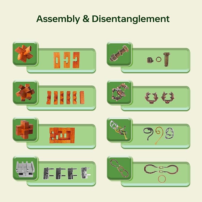 8pcs Puzzles Gift Wooden and Metal Brain Teaser Puzzles for Adults Unlock Interlocking Puzzle Kids IQ Education Smart Puzzle Toys