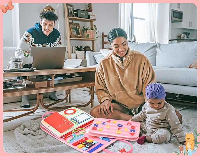 14 Pages Busy Board for Toddlers 2-4,Montessori Travel Toy for Plane/Car,Educational Sensory Toy for Toddlers 1-3,Preschool Activities Board for Developing Fine Motor Skills,Gift for Boys/Girls