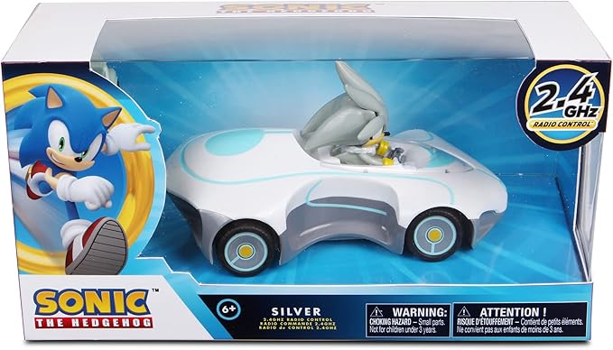 Sonic Team Sonic Racing RC: Silver - NKOK (682), 1:28 Scale 2.4GHz Remote Controlled Car, 6.5' Compact Design, Officially Licensed Sega Sonic The Hedgehog, Battery Powered, Ages 6+