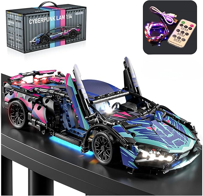 Sport Race Car Building Block Sets for Adults Boys,Racing Supercar Toys Kits with LED Lights Collectible 1:14 MOC Model Construction Birthday Gifts for Teens Age 8-12 12-16,14 14+(1314 PCS)