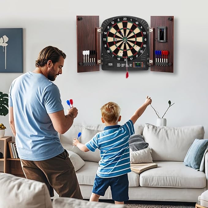 VEVOR Dart Board Cabinet Set, Multiple Styles Ready-to-Play Bundle Official Size, Steel Tip Dart Hideaway Cabinet, Features Easy Assembly, Complete with All Accessories, Perfect for Cricket Games