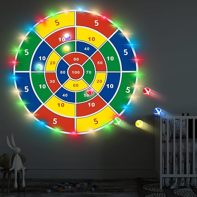 36" Large LED Dart Board, Double Sided Dartboard with 20 LED Sticky Balls Dinosaur Fun Giant Dartboard Shooting Toys Indoor Outdoor Sport Toys Dartboards Party Play Game Toys, Birthday Gifts