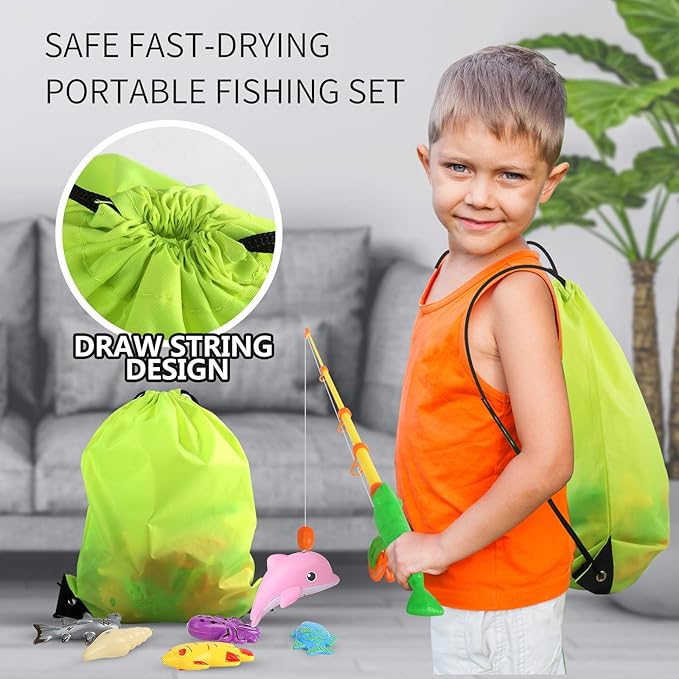 Magnetic Fishing Game 45 PC Ocean Sea Floating Fish Colorful Animals with Net Portable Storage Bag | Kiddie Pool Bathtub Game for Age 3 4 5 6 Year Kids Toddler(XX-Large Set)