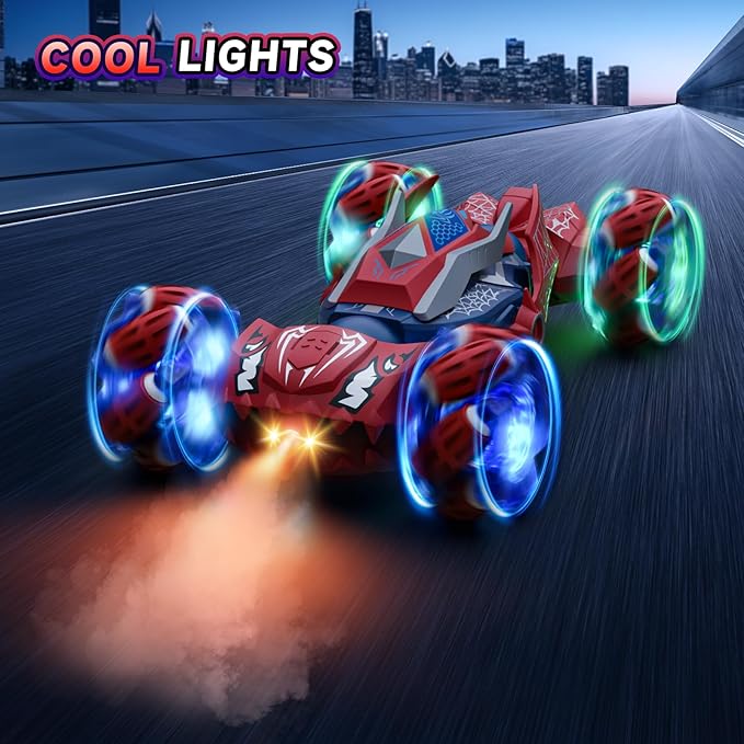 Remote Control Car Boys Toys: RC Cars 360°Flip 2.4Ghz Double Sided 4WD Transform Off Road for Rotating Hand & Remote Control Drift Stunt Cars Toy 6 7 8 9 10 11 12 Year Old Kids Girls (Red)