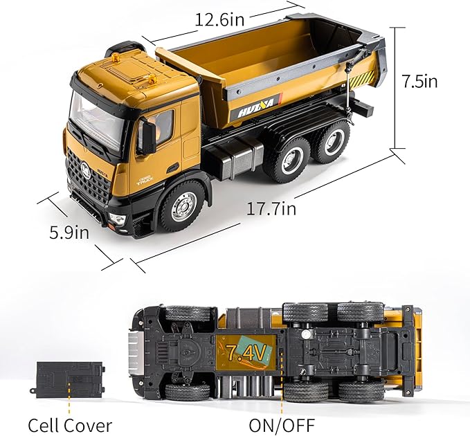 RC Dump Truck Toy, 10CH Remote Control Dump Truck for Boys, Heavy Duty Metal Construction Vehicles, 7KG+ Load Capacity, Birthday Gifts Ideas for Kids Adults, 1/14 Scale Trucks (with Gift)