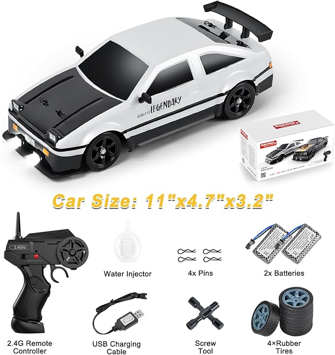 Mostop RC Drift Car 1:16 2.4Ghz Remote Control Drift Car with LED Light, Spray, 2 Batteries and Extra Tires, 18KM/H High Speed Drifting RC Cars 4WD Hobby RC Sport Racing Cars Model Vehicle for Kids