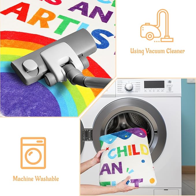 Rainbow Kids Rug, Washable Colorful Area Rug for Kids Room, Non-Slip Play Mat, Baby Crawling Mat, Kids Carpet Ultra Soft Play Rug for Classroom Playroom Bathroom (78.7X59 INCH)