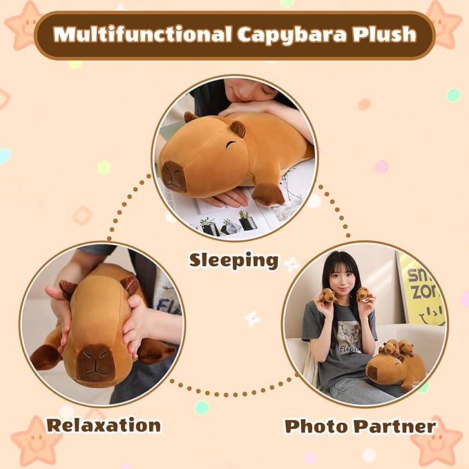 SQEQE Stuffed Capybara Plush - Cute Capybara Mommy with 4 Babies Surprise Soft Animal Toy Christmas, Valentine's, Birthday Gifts Ideal for Boys and Girls
