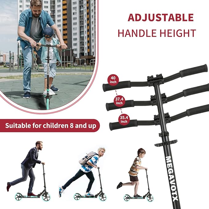 Kids & Adults Kick Scooter – 2 or 3 Wheel Options (LED on 3-Wheel) for Outdoor Fun & Commuting, Foldable and Portable, Adjustable Handle, Anti-Slip Deck (Ages 3 to Adult),Birthday Gift