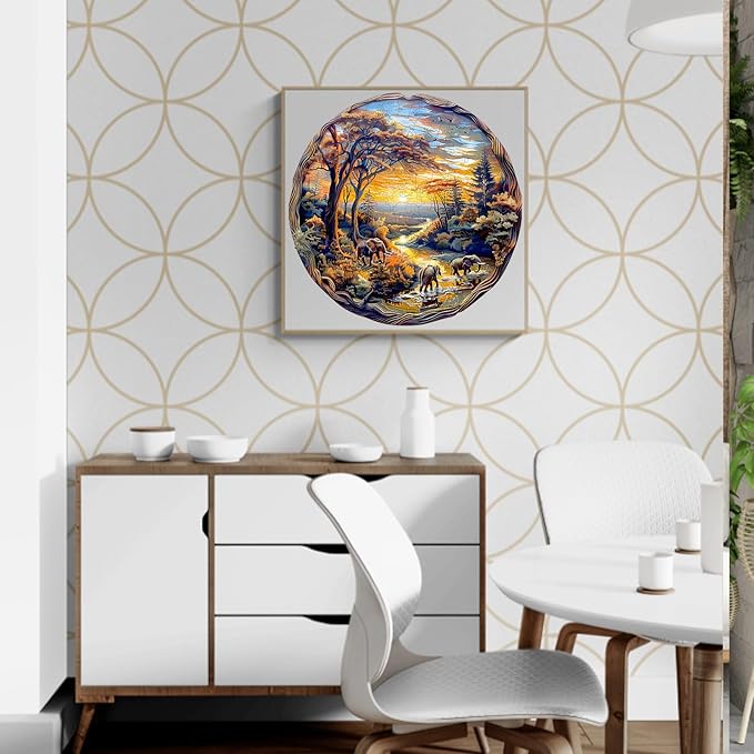 Wooden Puzzles for Adults, Wooden Jigsaw Puzzles for Adults Kids, Elephant at Sunset-2 Unique Shaped Wood Puzzles Adult, Creative Birthday Gifts for Friends Family Game (8.5 * 8.4in 100pcs)