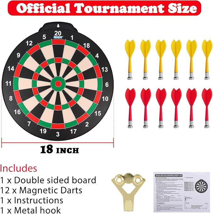 18 inch Magnetic Dart Board Set for Kids, Indoor Outdoor Game Dart Game with 12 Darts, Dartboard Toys Gifts for 6 7 8 9 10 11 12 Year Old Boys